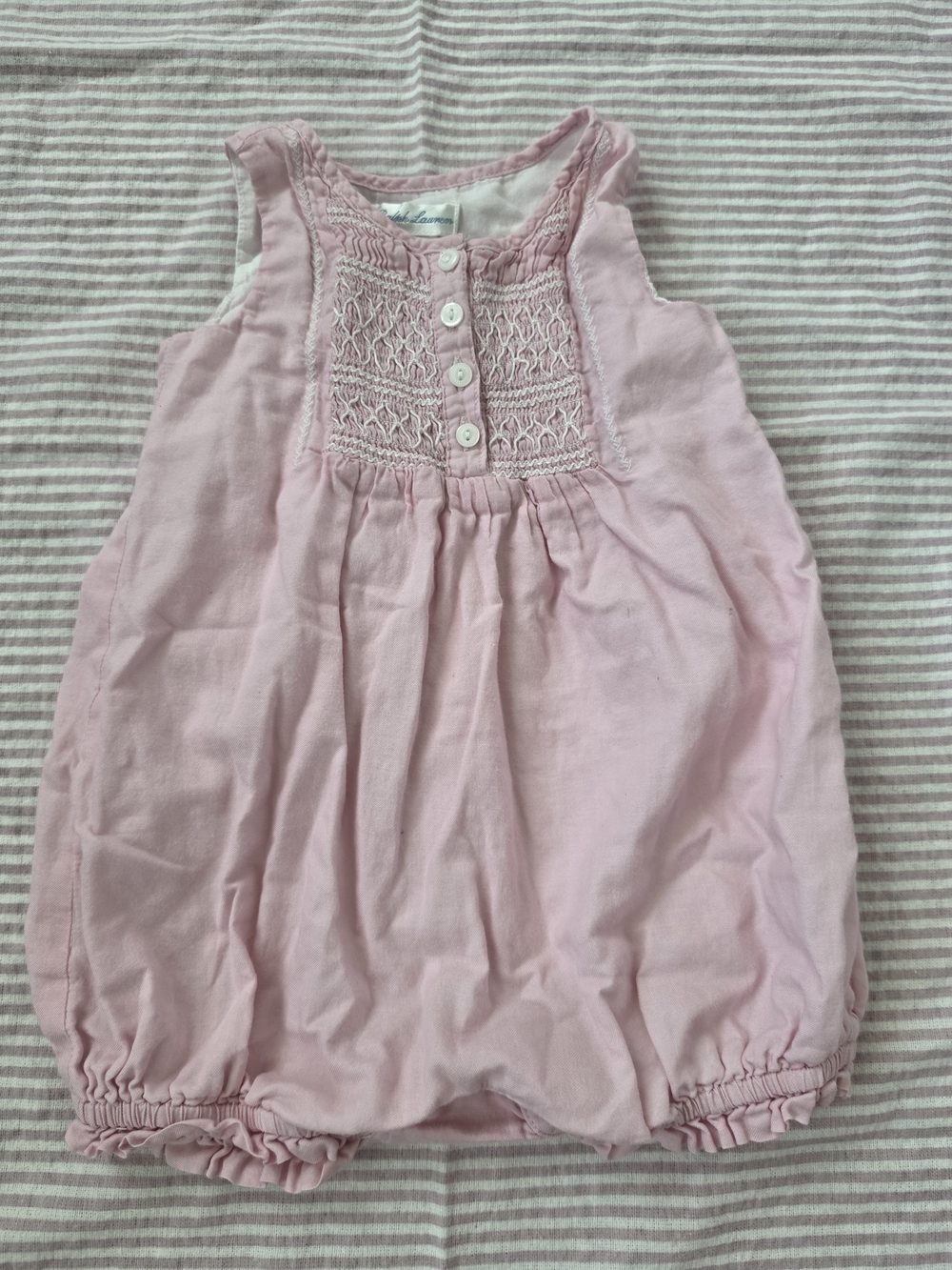 Ralph Lauren Smocked Bubble Romper | Pink | 6M
